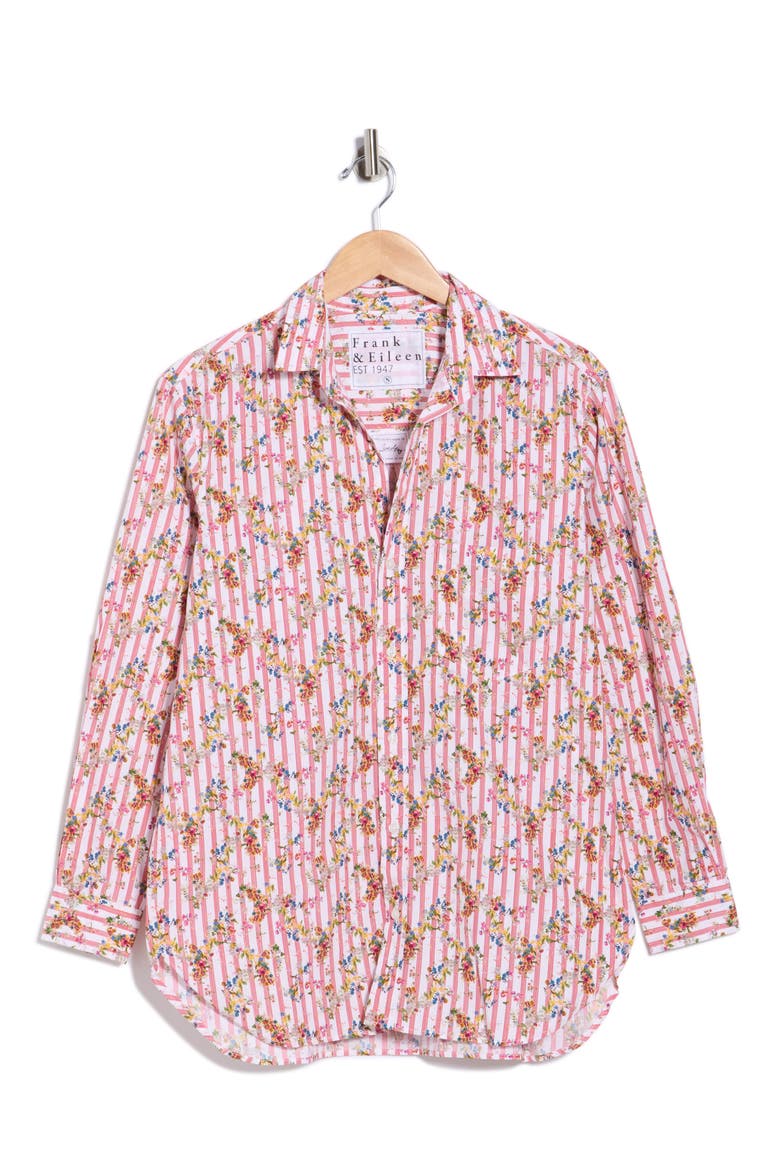 Relaxed Fit Cotton Button-Up Shirt, Alternate, color, RED MINI STRIPES W/ FLOWERS