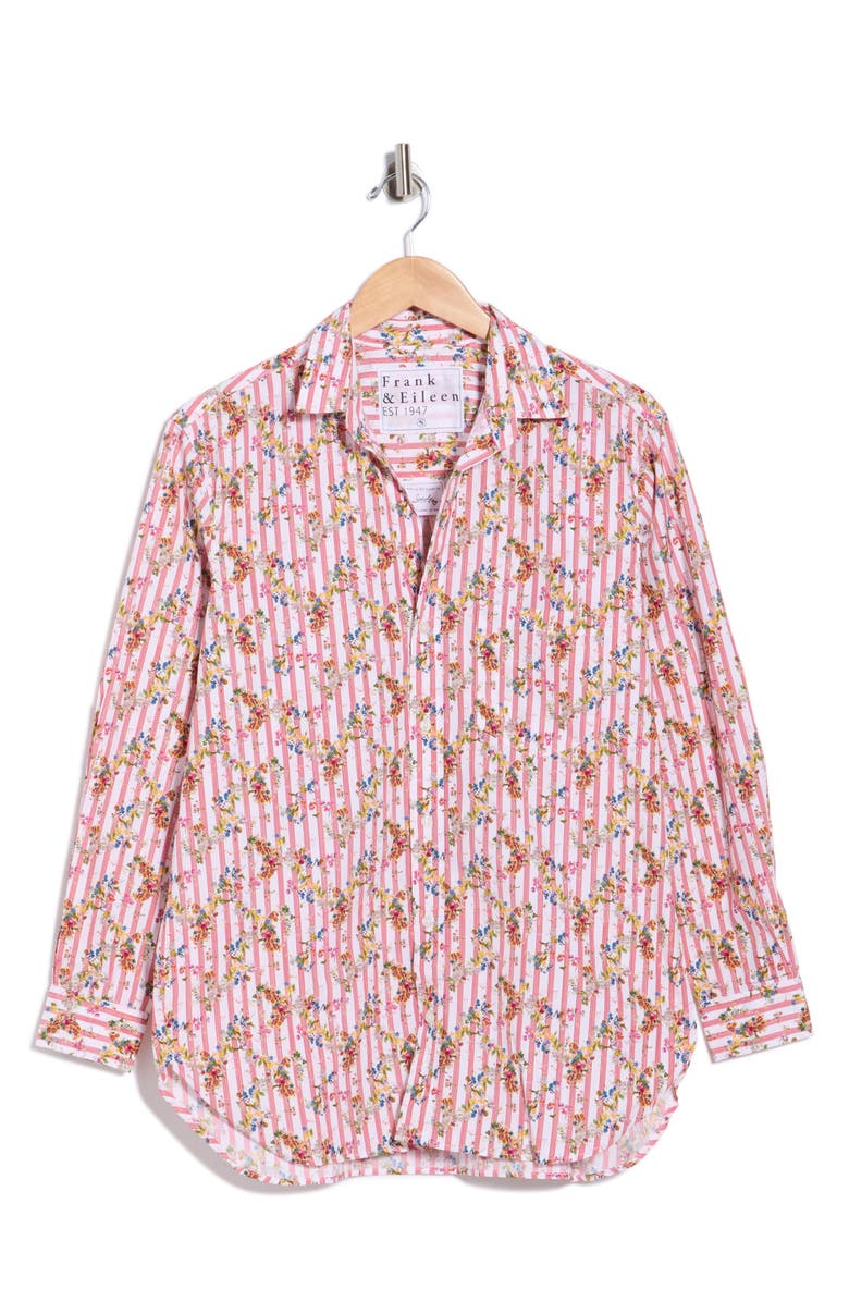 Frank & Eileen Relaxed Fit Cotton Button-Up Shirt, Main, color, Red Mini Stripes W/ Flowers