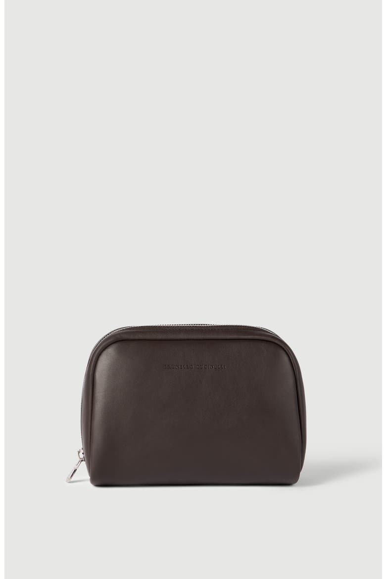 Smooth calfskin slim beauty case, Main, color, Brown