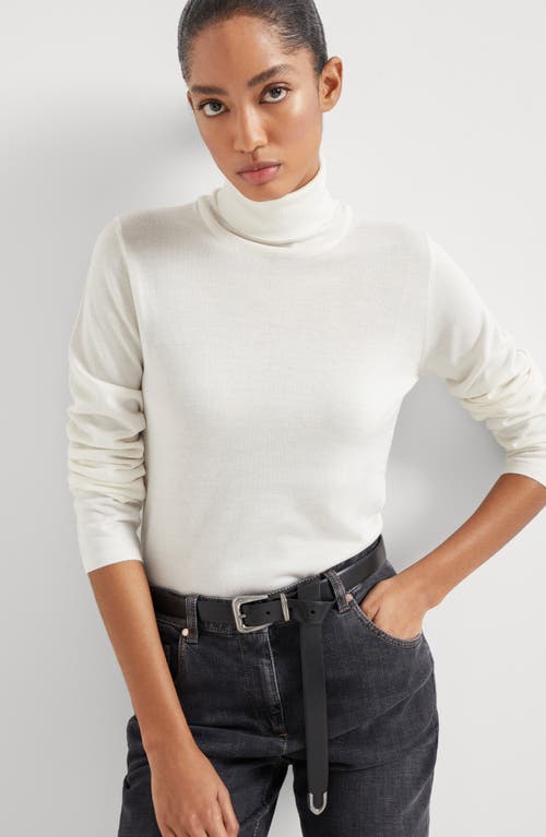 Brunello Cucinelli Women's Cashmere And Silk Lightweight Turtleneck Sweater In White