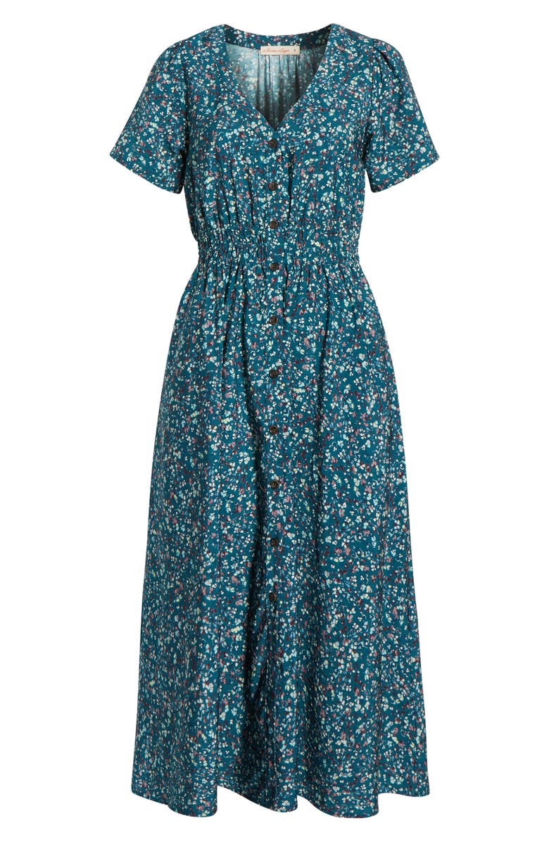 Marine Layer Annika Floral Midi Dress, Alternate, color, Deep Aqua