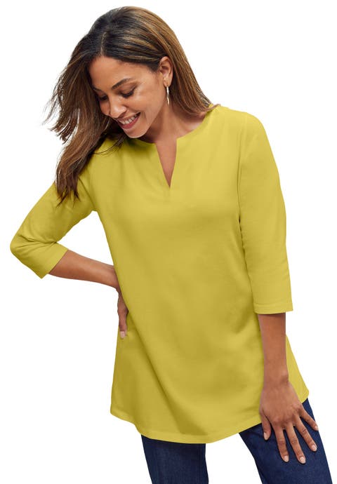 Stretch Cotton Notch Neck Tunic (Plus)