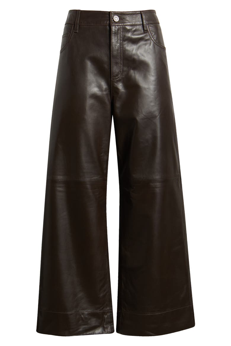 Leather Crop Wide Leg Pants, Alternate, color, BROWN TORTE