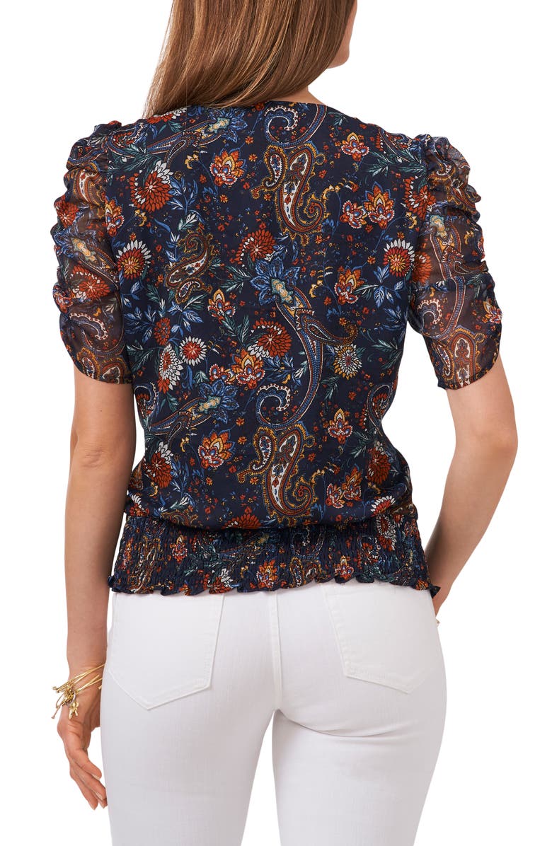 Chaus Ruched Sleeve Print Blouse, Alternate, color, 