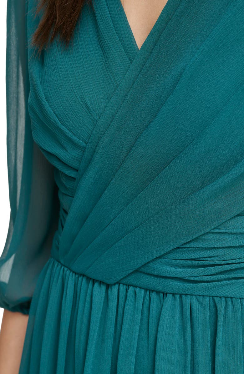 DKNY Ruched Balloon Sleeve A-Line Dress, Alternate, color, Forest Green