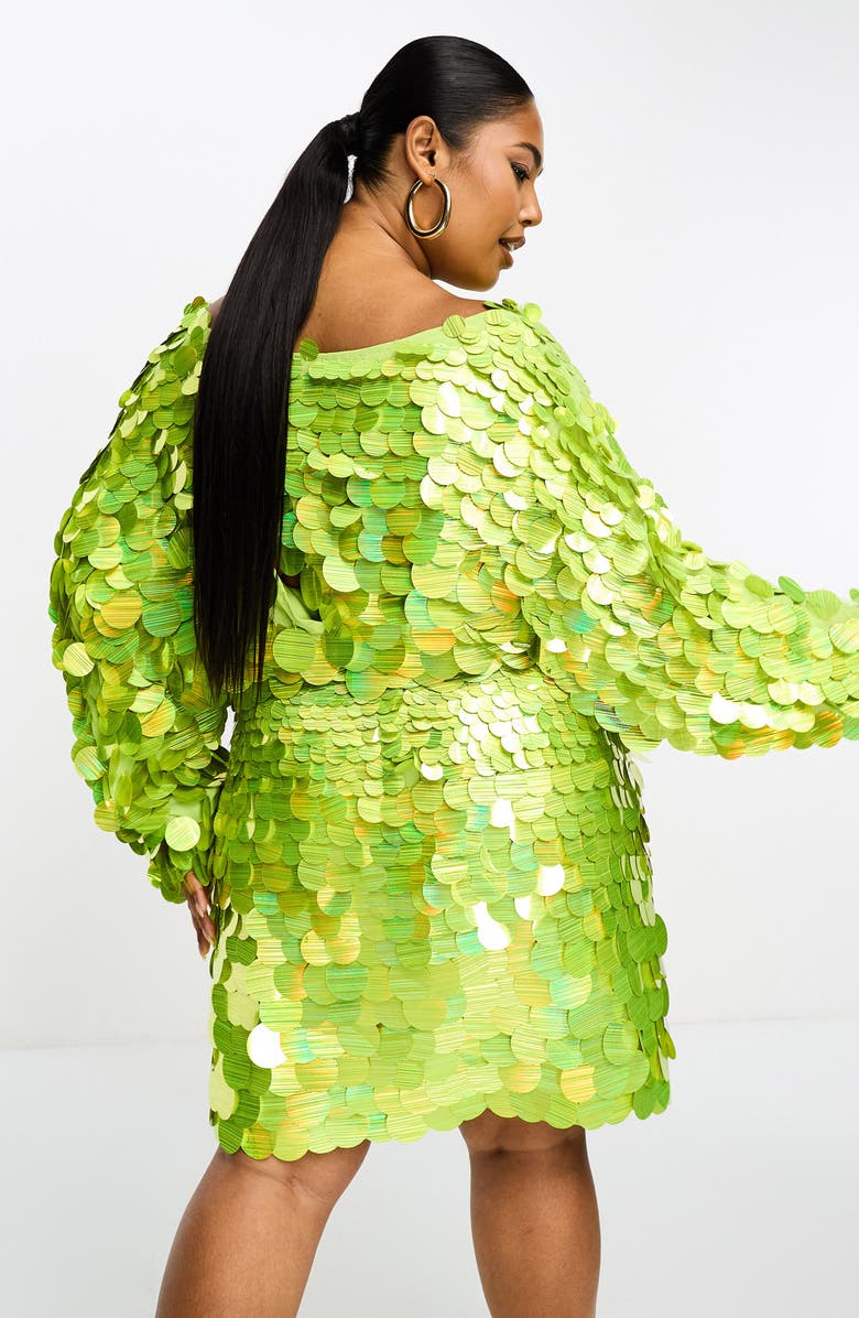 ASOS DESIGN Curve Paillette Sequin One-Shoulder Long Sleeve Minidress, Alternate, color,