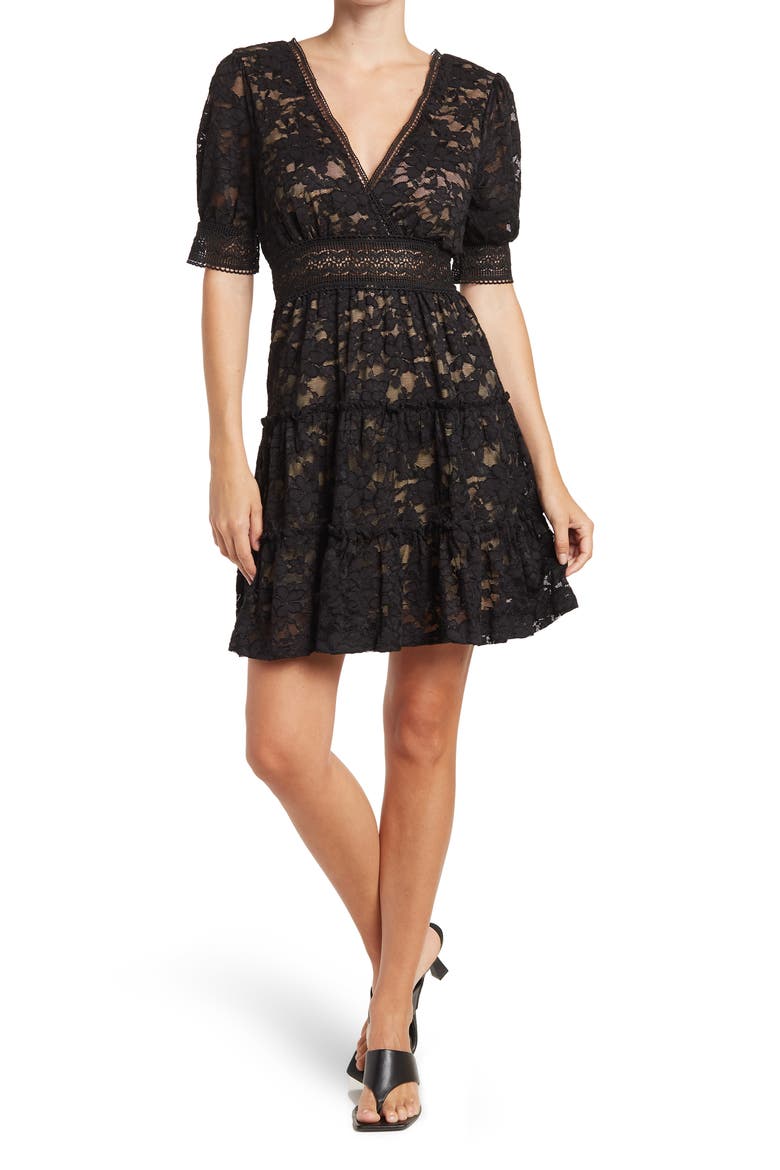 Crochet Trim Mini Dress, Main, color, BLACK