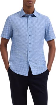 Bugatchi Miles OoohCotton® Medallion Print Short Sleeve Button-Up Shirt