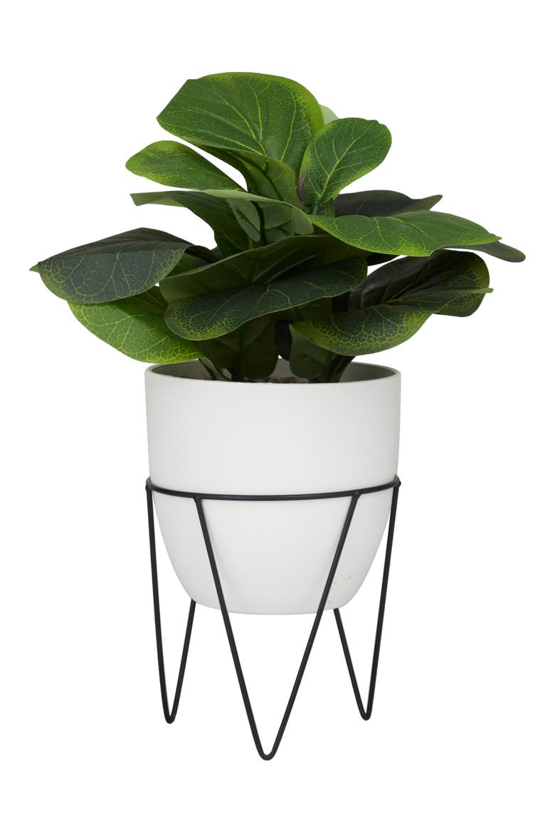 Green Faux Foliage Potted Artificial Fiddle Fig Leaf Tree, Alternate, color, GREEN