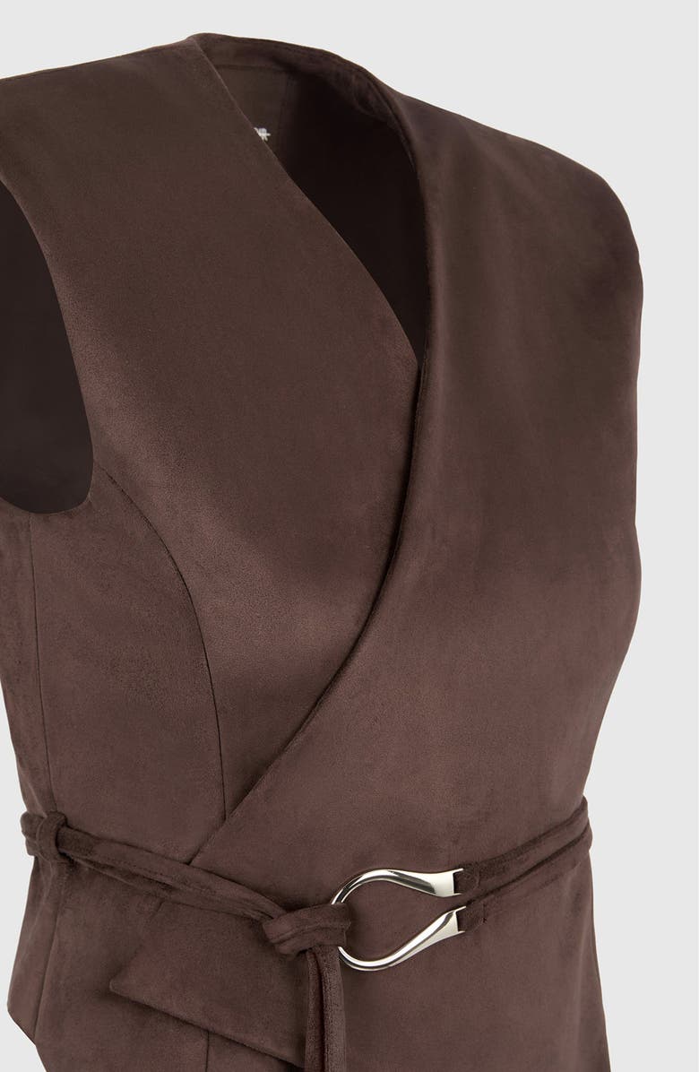 Manière De Voir Jeanne Suede Wrap Waistcoat with Belt, Alternate, color, Brown