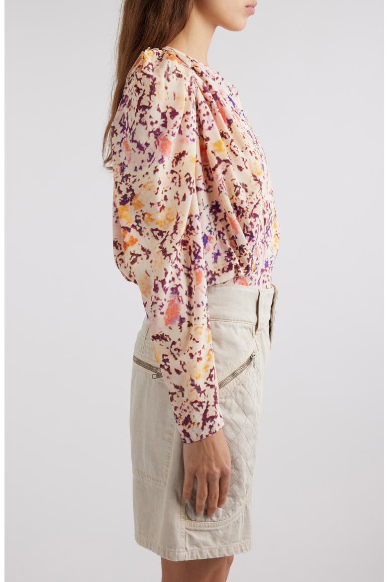 Zarga Abstract Print Stretch Silk Top, Alternate, color, ECRU/ PLUM