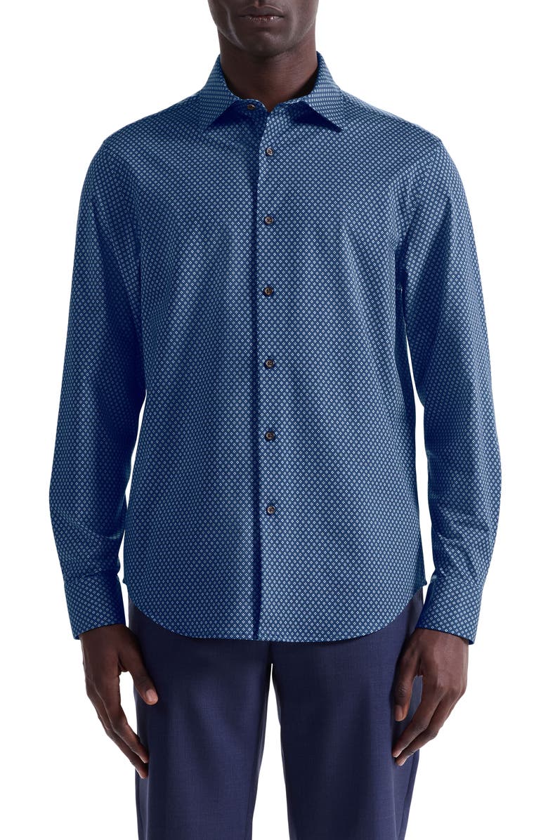 Bugatchi James OoohCotton<sup>®</sup> Geo Button-Up Shirt, Main, color, Navy
