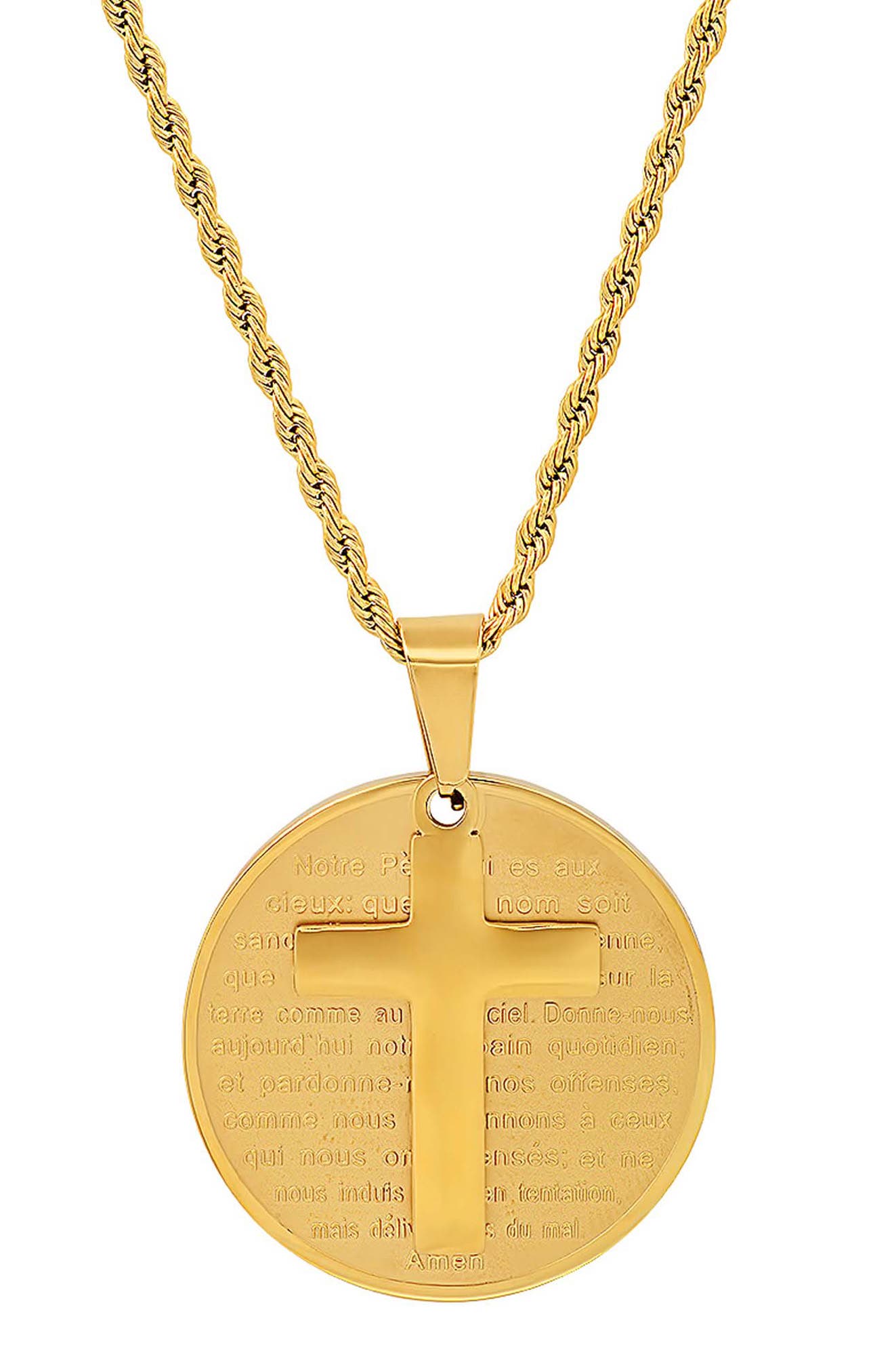 Men's 18k Gold Plated Cross Medallion Necklace