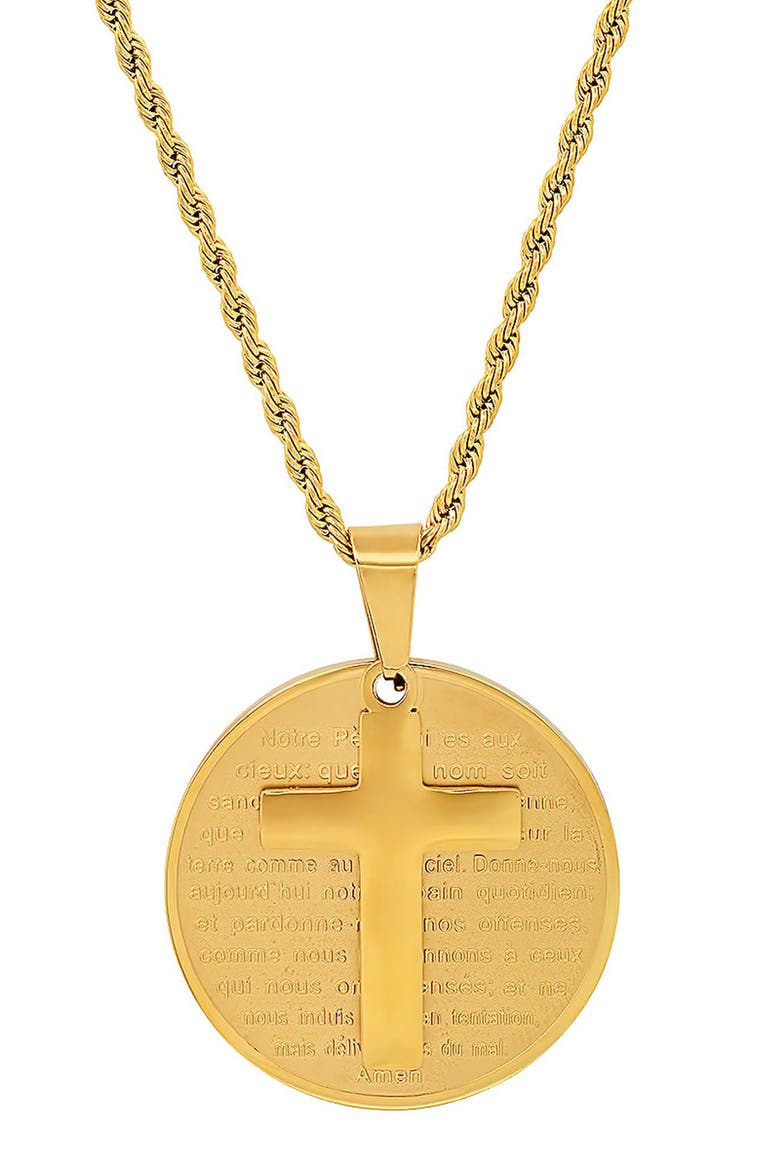 Men's 18k Gold Plated Cross Medallion Necklace, Main, color, GOLD