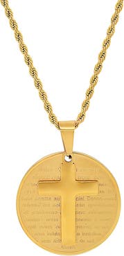 STEELTIME Men's 18k Gold Plated Cross Medallion Necklace