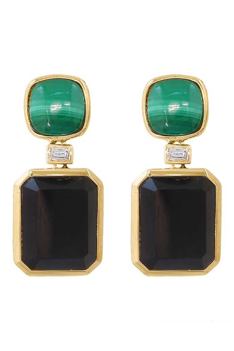 Malachite, Onyx & Diamond Drop Earrings, Main, color, BLACK MULTI