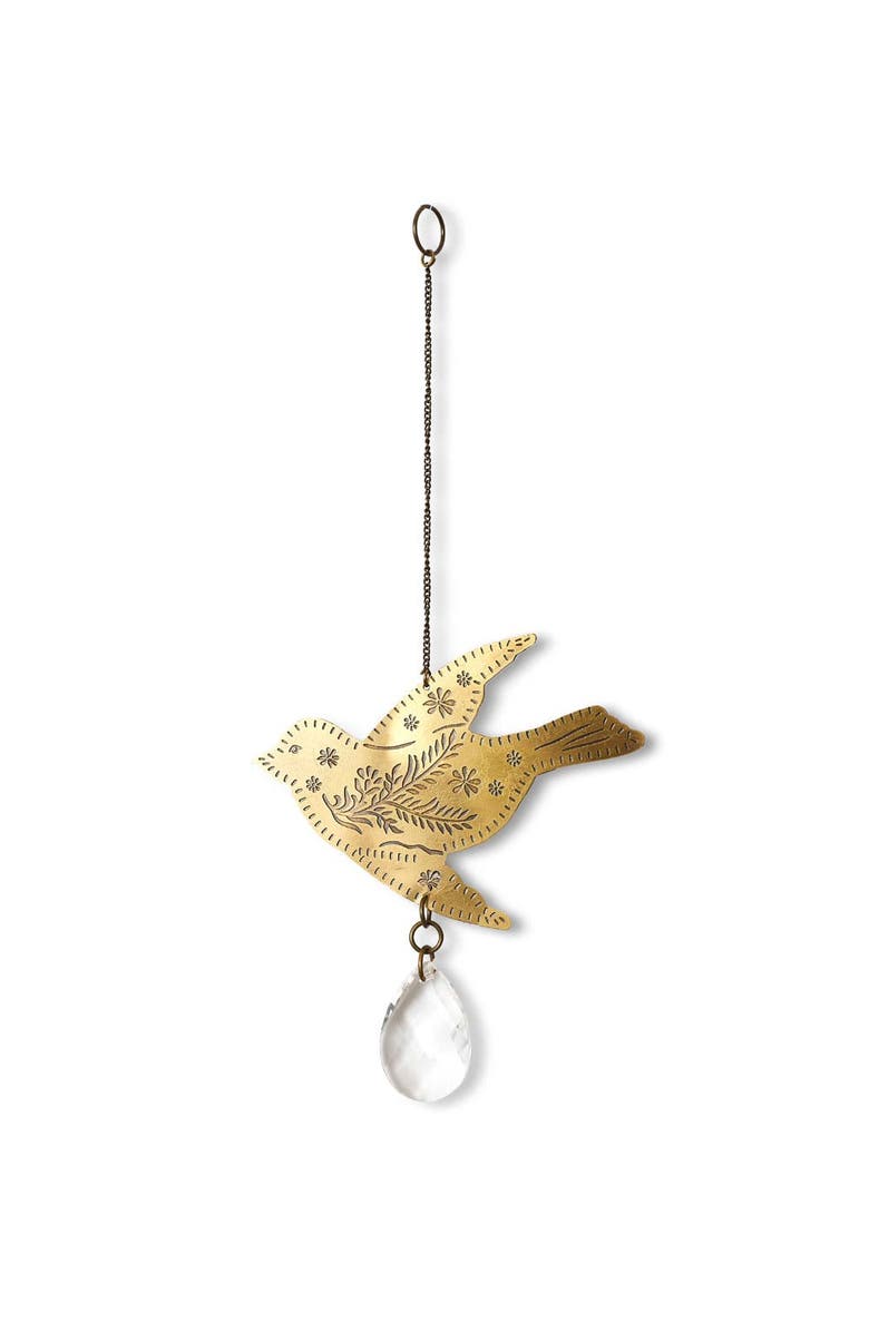 Matr Boomie Surya Bird Engraved Brass Suncatcher, Main, color, Gold