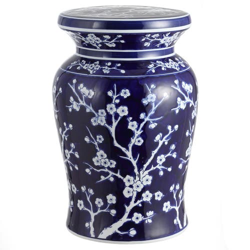 Shop Jonathan Y Cherry Blossom 17.75" Ceramic Garden Stool In Navy/white