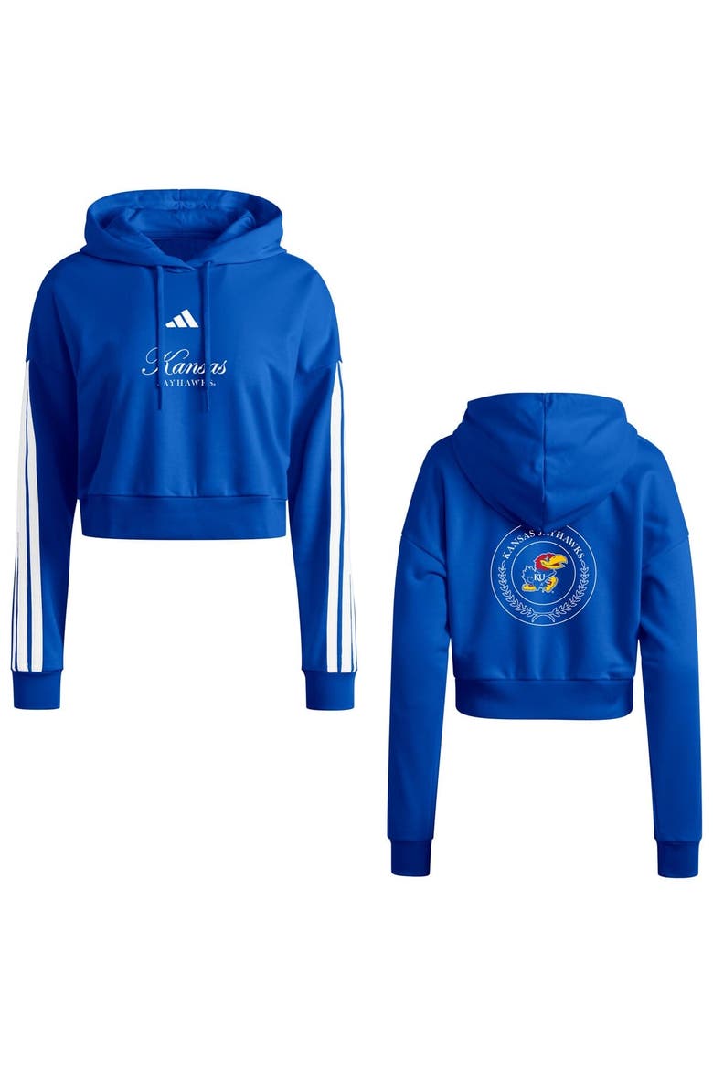 Women's adidas Royal Kansas Jayhawks Campus Queen Cropped Pullover Hoodie, Main, color, Royal