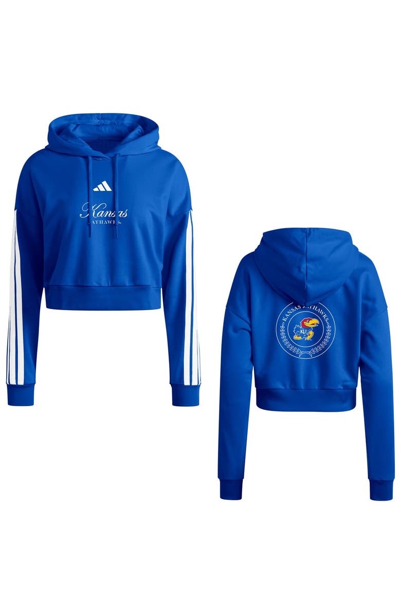 adidas Women's adidas Royal Kansas Jayhawks Campus Queen Cropped Pullover Hoodie, Main, color, Royal