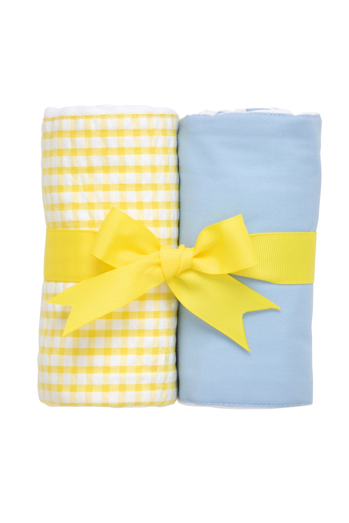 3 Marthas Big Check Set of Two Burp Cloths in Blue Solid & Yellow Check 