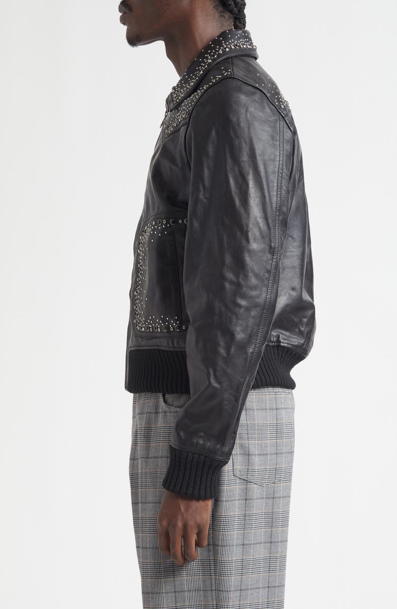 AMIRI Crystal Embellished Leather Western Jacket, Alternate, color, Black