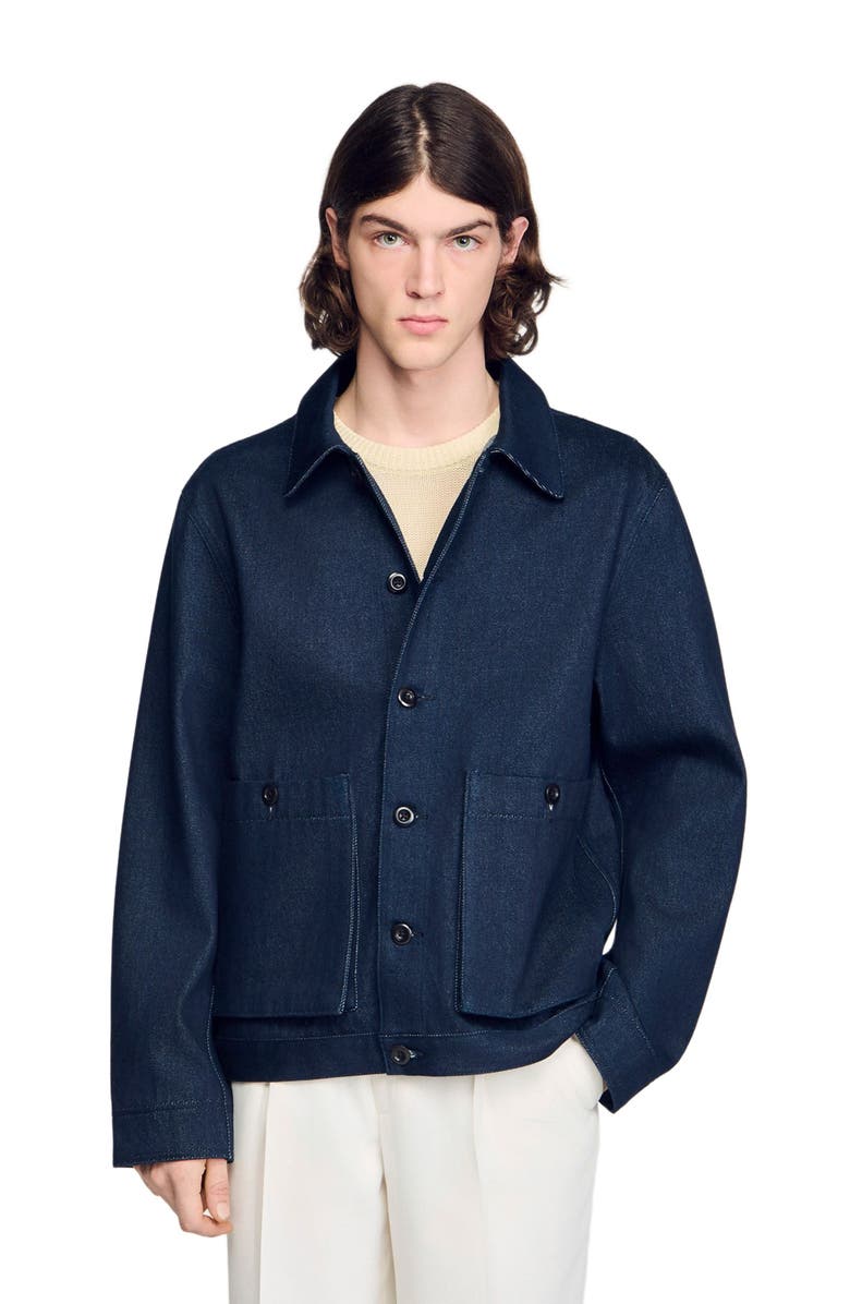 SANDRO Denim worker jacket, Main, color, Navy Blue