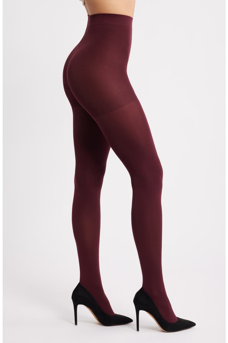 Velvet Finish 80-Denier Opaque Control Top Tights, Main, color, BURGUNDY