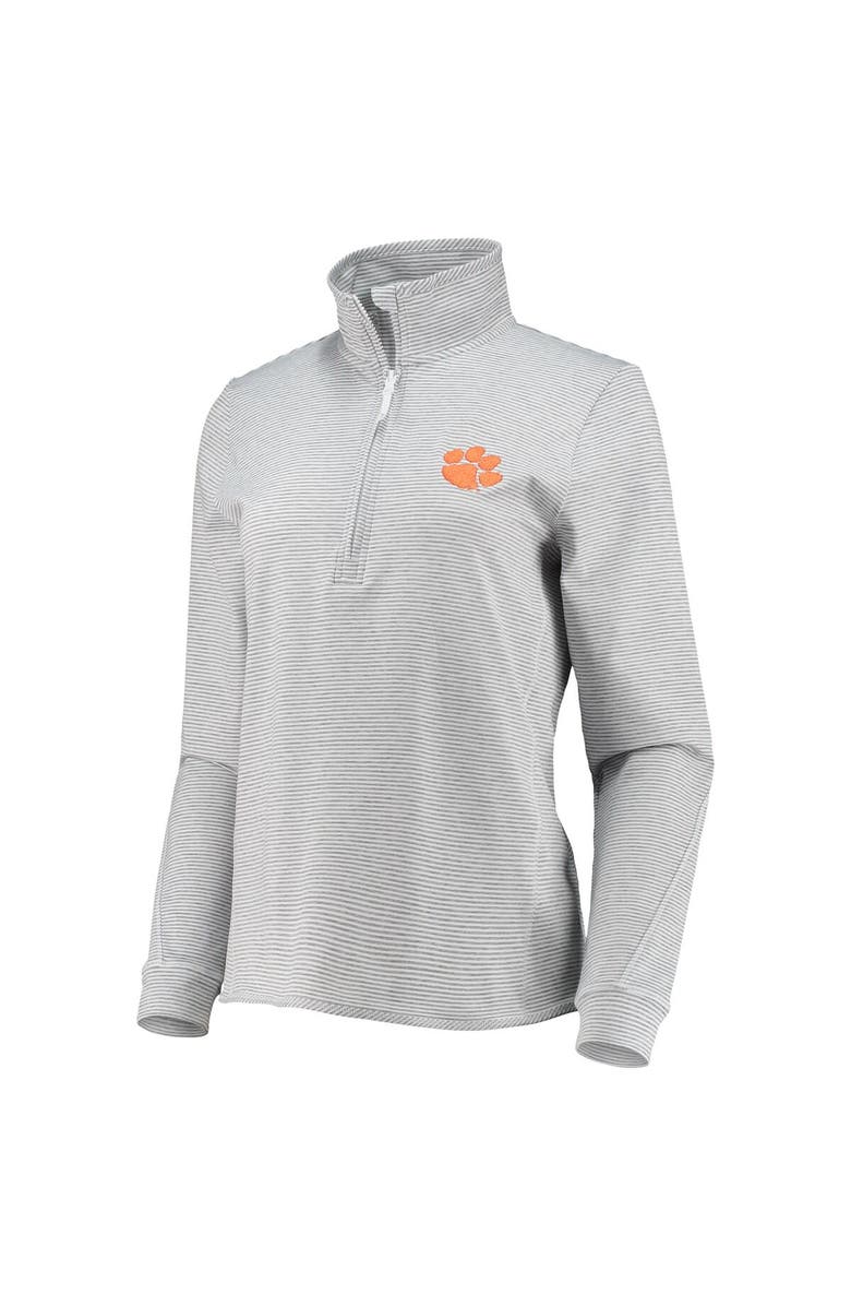 vineyard vines Women's Vineyard Vines White/Heather Gray Clemson Tigers Striped Shep Shirt Half-Zip Pullover Top, Alternate, color, 