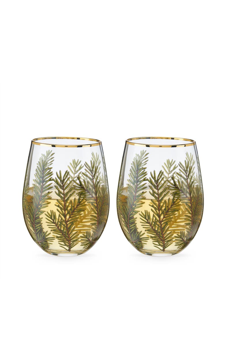 Woodland Stemless Wine Glasses Set of 2, Main, color, Green