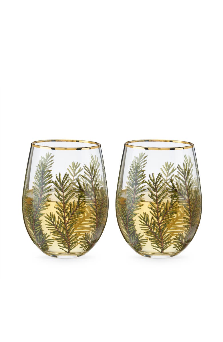 TWINE Woodland Stemless Wine Glasses Set of 2, Main, color, Green