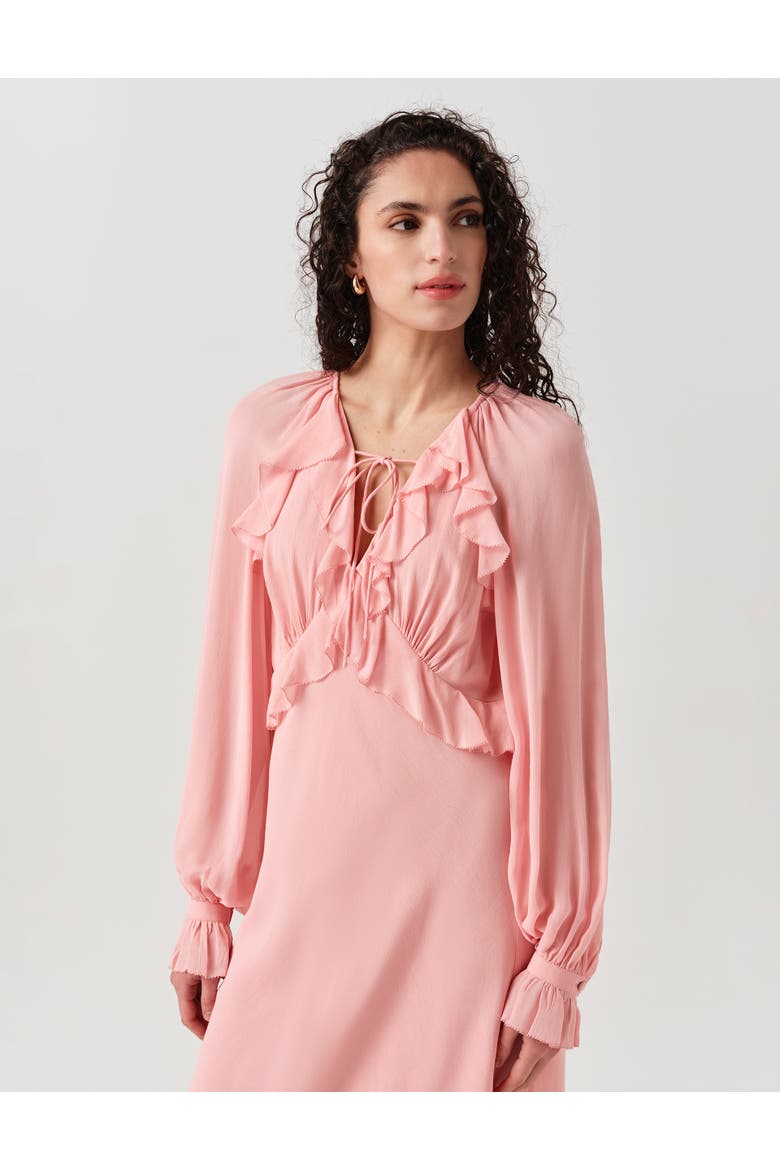 Naomi Long Sleeve Frill Midi Dress, Alternate, color, Pink