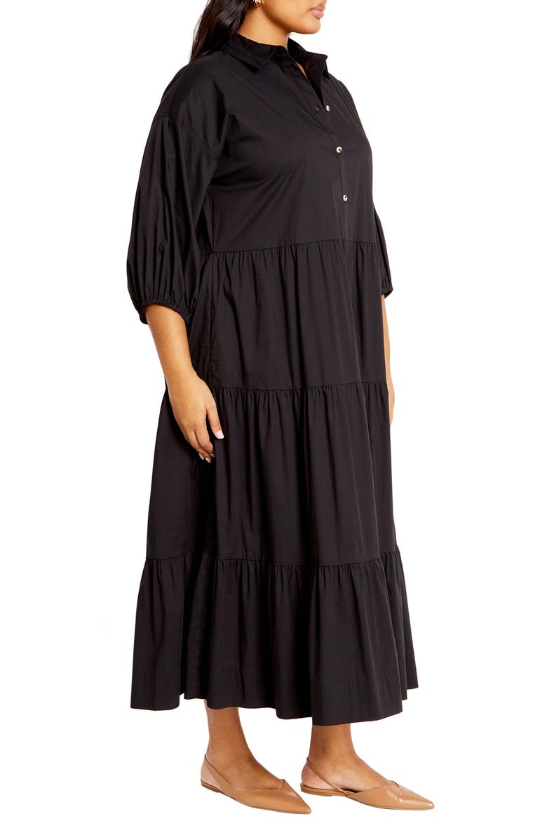 Kara Tiered Shirtdress, Alternate, color, BLACK