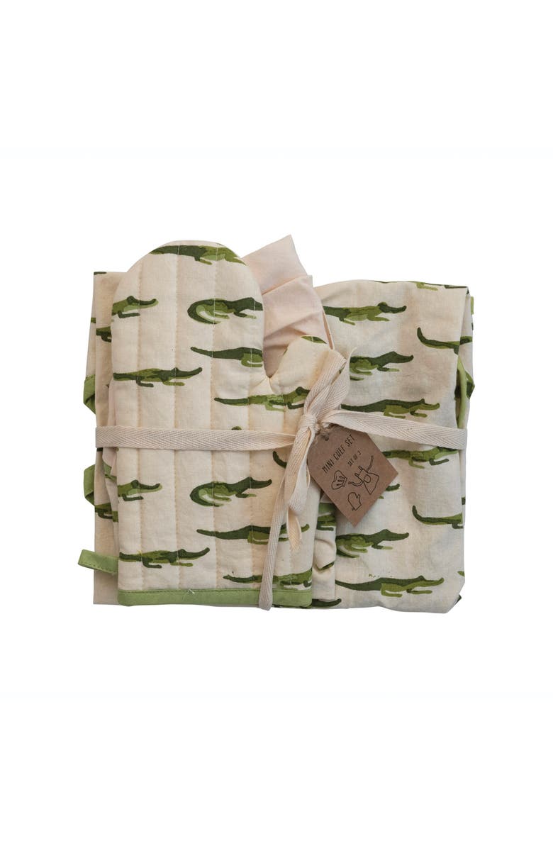 Storied Home Cotton Child Apron with Alligators, Main, color, Green