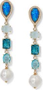 Nadri Blue Lagoon Cubic Zirconia & Freshwater Pearl Linear Drop Earrings
