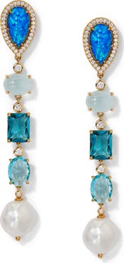 Nadri Blue Lagoon Cubic Zirconia & Freshwater Pearl Linear Drop Earrings