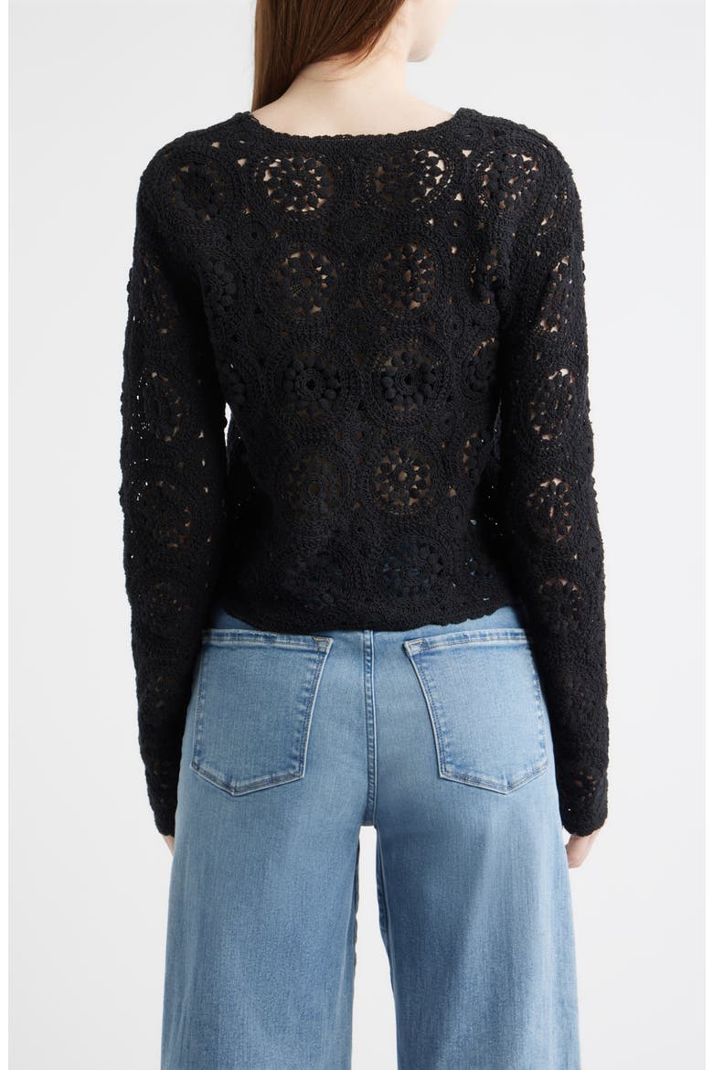 The Crochet Cotton Button-Up Cardigan, Alternate, color, BLACK