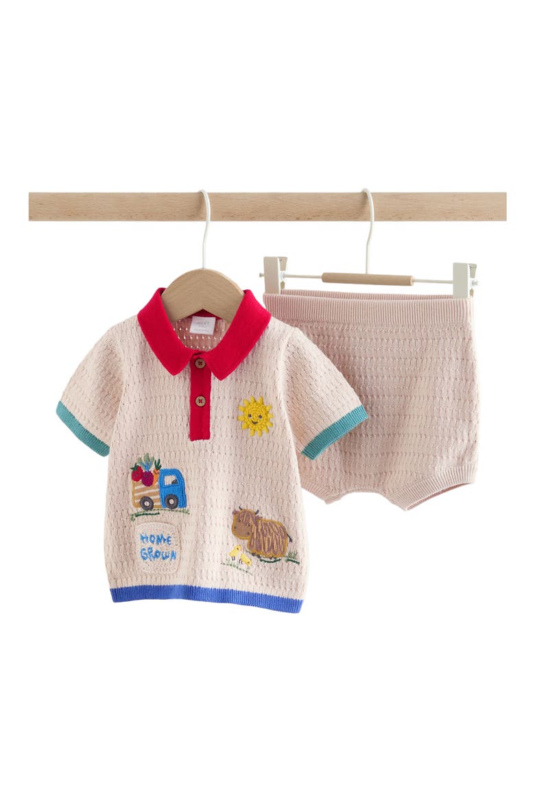 Bright Farm Knit Polo & Shorts Set, Main, color, NEUTRAL
