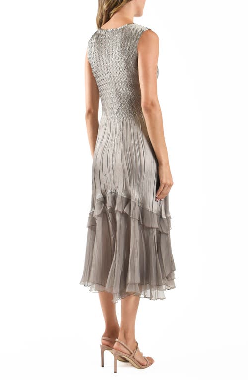Komarov Charmeuse & Chiffon Cocktail Dress With Jacket In Oyster Smoke Ombre