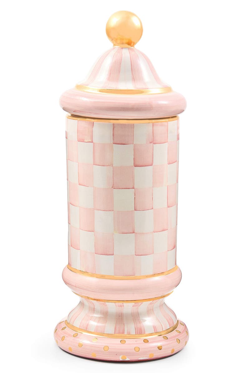 MACKENZIE CHILDS Rosy Check Ceramic Column Canister, Main, color, Rosy