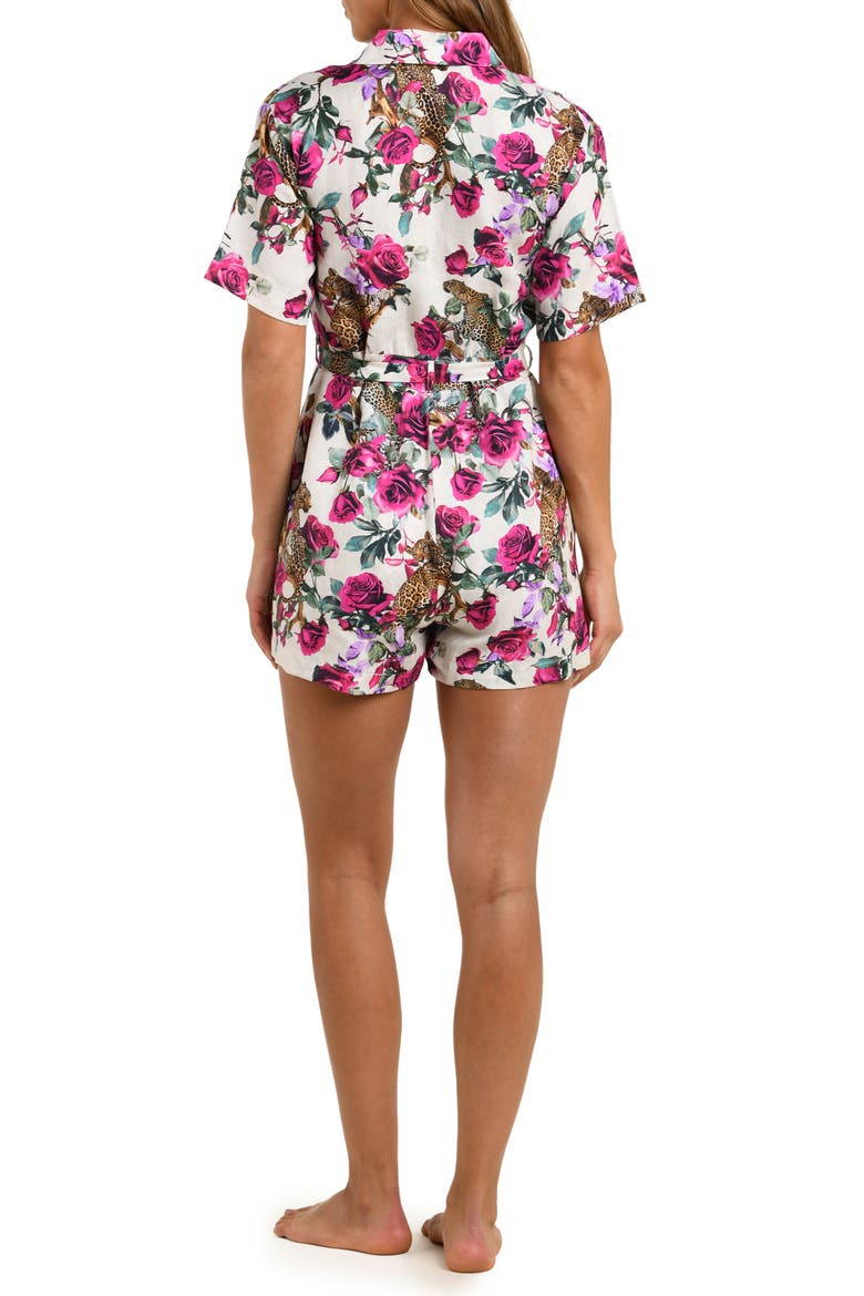 Hestia Rose Leopard Print Tie Waist Cover-Up Romper, Alternate, color, WHITE MULTI
