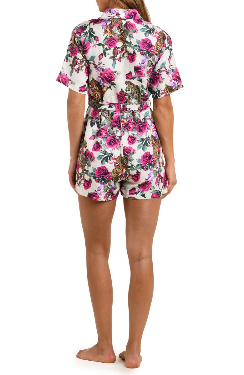 L'AGENCE Hestia Rose Leopard Print Tie Waist Cover-Up Romper, Alternate, color, White Multi