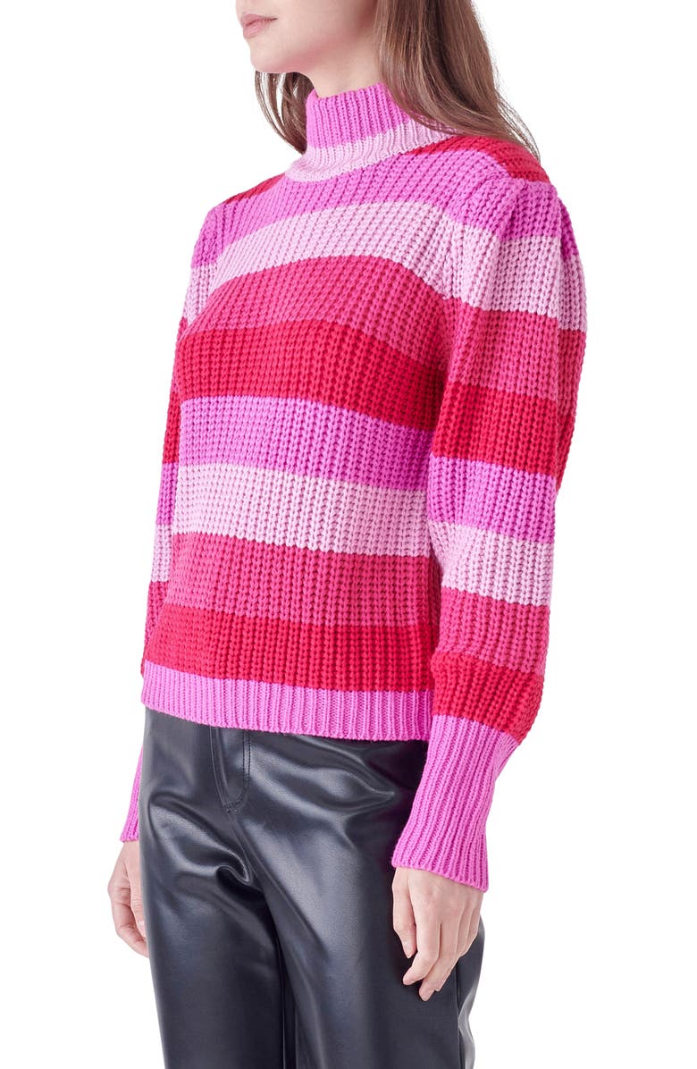 English Factory Stripe Turtleneck Sweater, Alternate, color, Pink Multi