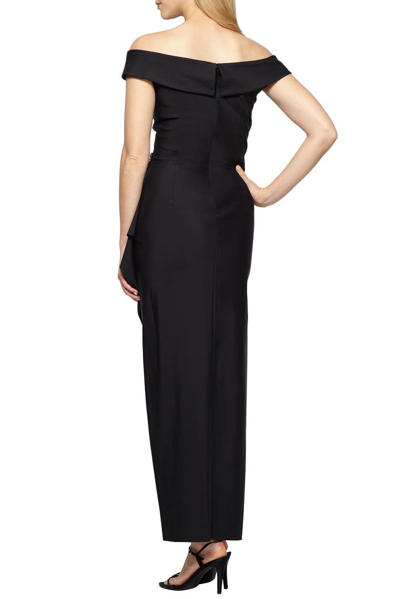 Off the Shoulder Side Swept Evening Gown, Alternate, color, BLACK