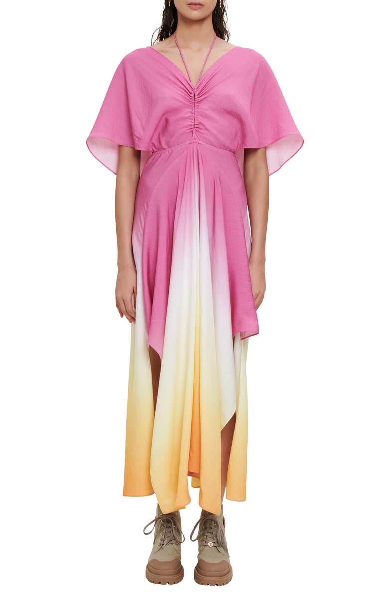 maje Rachelly Dip Dye Batwing Sleeve Midi Dress, Main, color, 