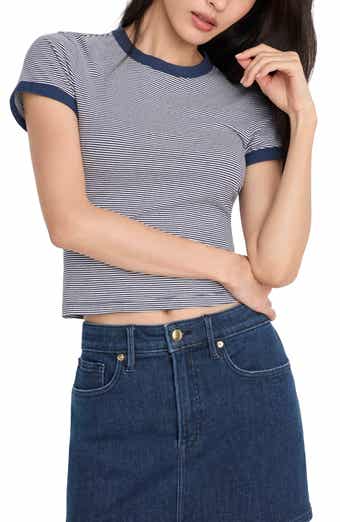 Good American Stretch Cotton Crop Ringer T-Shirt