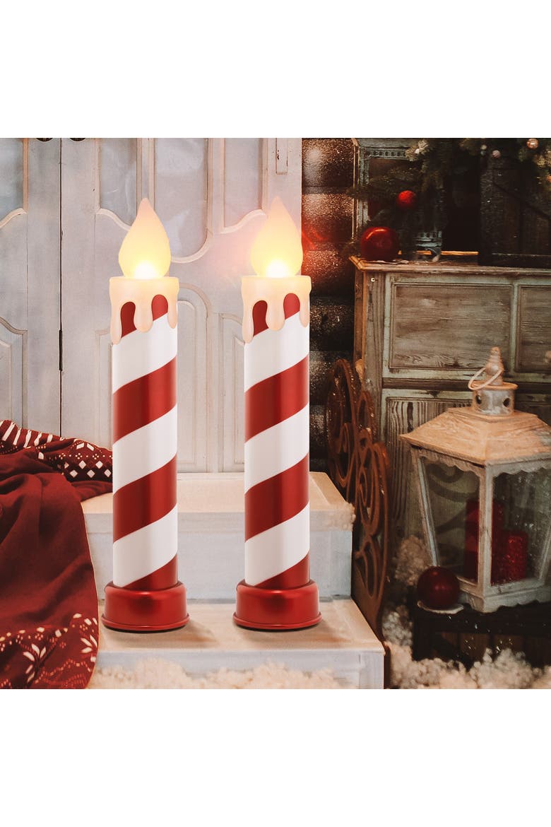 36 in. Striped Metallic Blow Mold Candles - Red and White, Alternate, color, Red & White