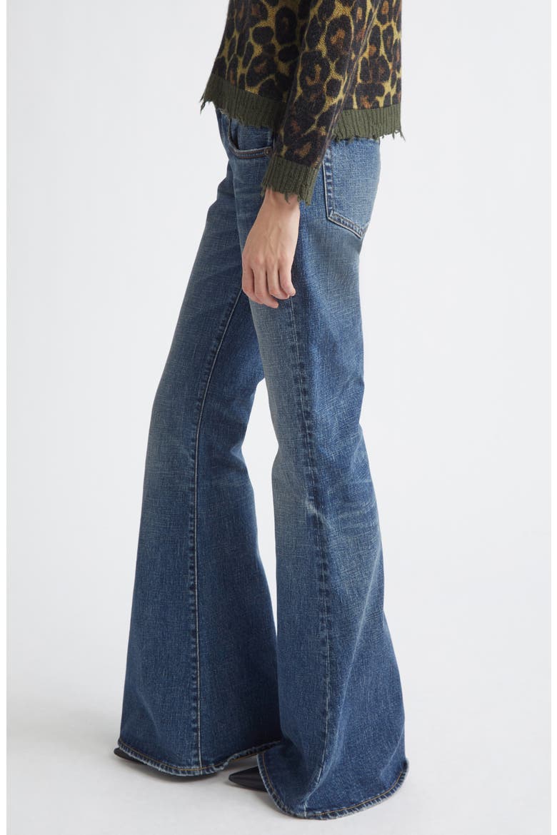 Overflow Boyfriend Flare Jeans, Alternate, color, MIRE BLUE STRETCH