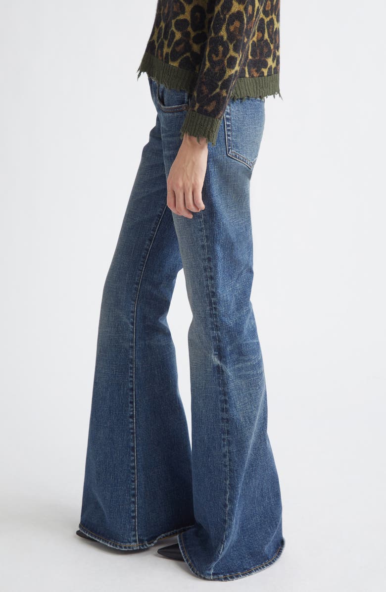 R13 Overflow Boyfriend Flare Jeans, Alternate, color, Mire Blue Stretch