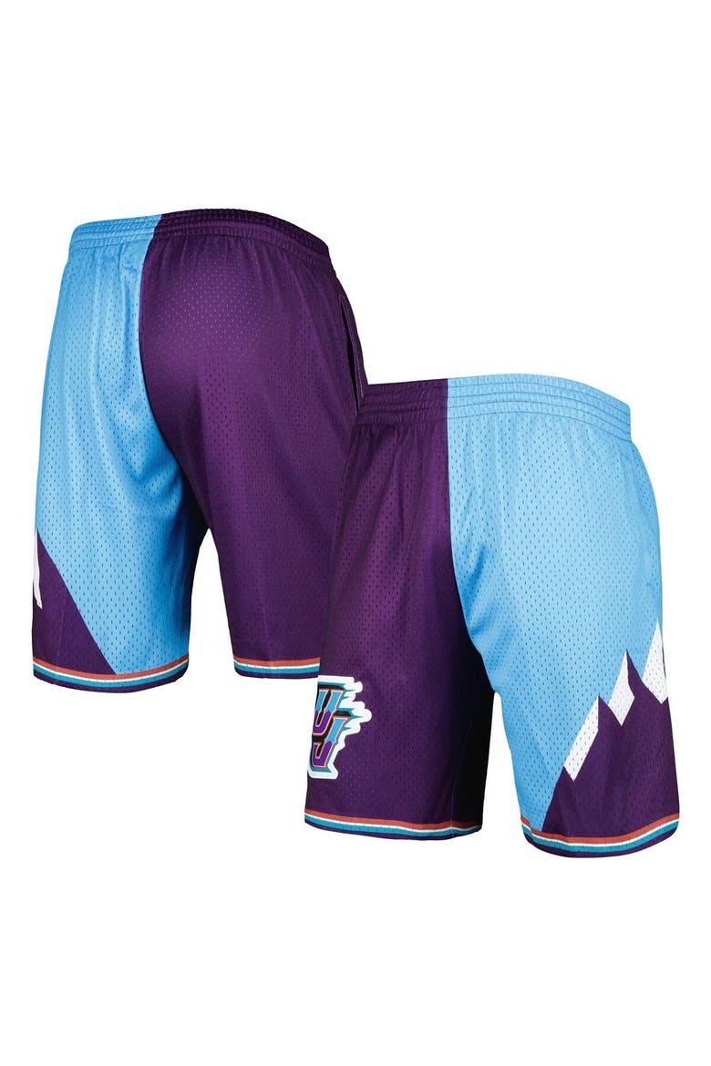 Men's Mitchell & Ness Turquoise/Purple Utah Jazz Hardwood Classics 1996 Split Swingman Shorts, Main, color, Turquoise